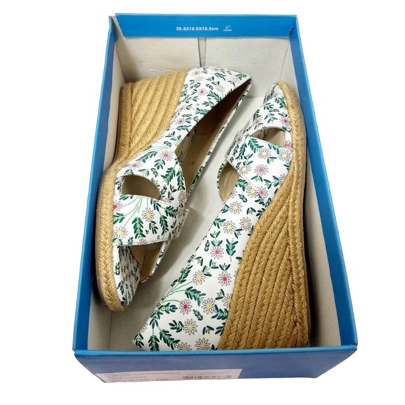 JACK ROGERS NEW IN BOX FLORAL LEATHER UPPER WEDGE ESPADRILLES SIZE 9.5 - Picture 6 of 7